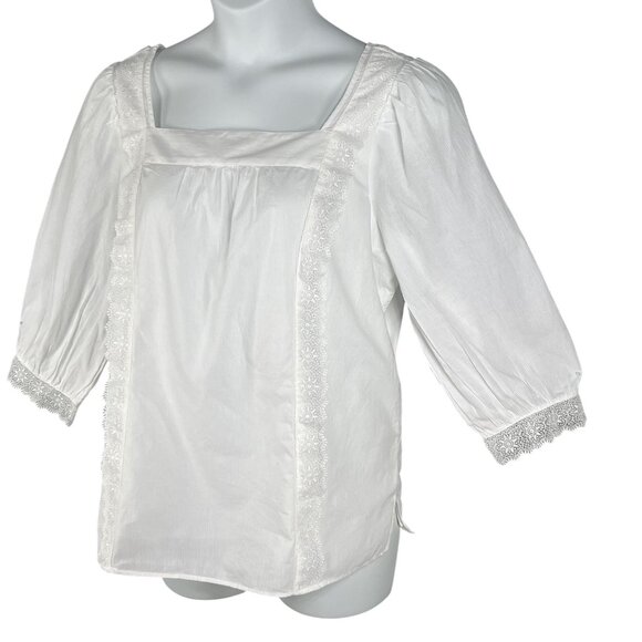 NWT Talbots Plus X US 16W Shadow Stripe Top White Blouse Lace Trim Minimalist - Picture 9 of 16